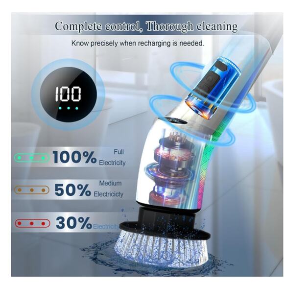 Electric Spin Scrubber Cordless Cleaning Brush 7 Brush Heads 3 Speeds 120Mins - Picture 7 of 7